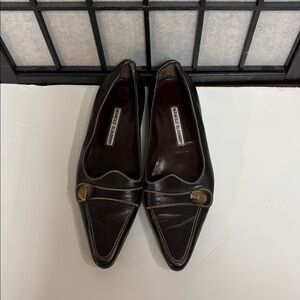 Manolo Blahnik Vintage Dark Brown Leather Flats